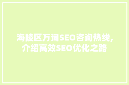 海陵区万词SEO咨询热线,介绍高效SEO优化之路