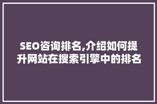 SEO咨询排名,介绍如何提升网站在搜索引擎中的排名