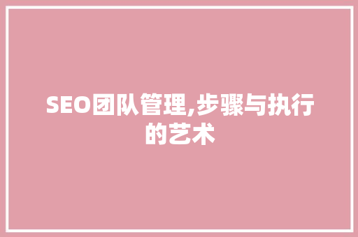 SEO团队管理,步骤与执行的艺术