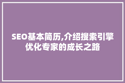 SEO基本简历,介绍搜索引擎优化专家的成长之路  第1张