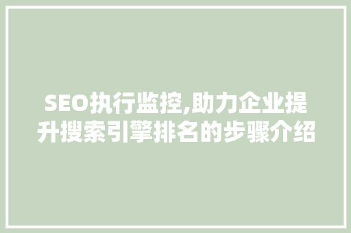 SEO执行监控,助力企业提升搜索引擎排名的步骤介绍