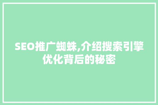 SEO推广蜘蛛,介绍搜索引擎优化背后的秘密