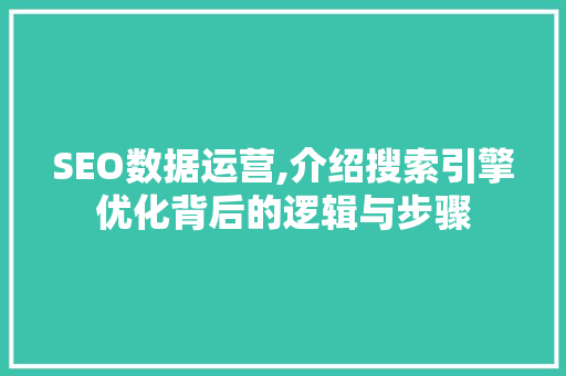 SEO数据运营,介绍搜索引擎优化背后的逻辑与步骤