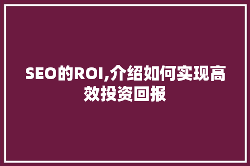 SEO的ROI,介绍如何实现高效投资回报