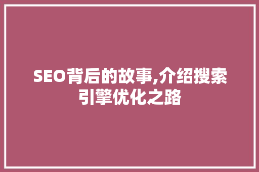 SEO背后的故事,介绍搜索引擎优化之路