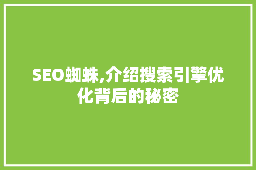 SEO蜘蛛,介绍搜索引擎优化背后的秘密