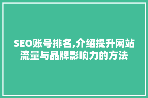 SEO账号排名,介绍提升网站流量与品牌影响力的方法