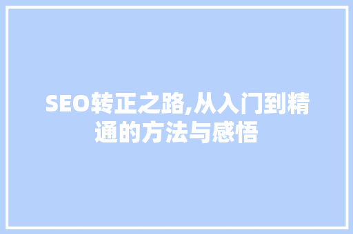 SEO转正之路,从入门到精通的方法与感悟