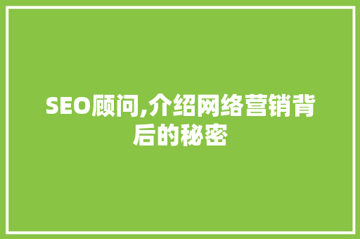 SEO顾问,介绍网络营销背后的秘密