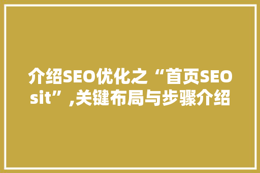 介绍SEO优化之“首页SEOsit”,关键布局与步骤介绍