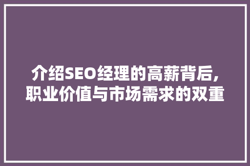 介绍SEO经理的高薪背后,职业价值与市场需求的双重驱动