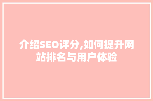 介绍SEO评分,如何提升网站排名与用户体验
