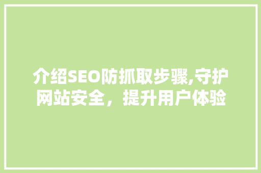 介绍SEO防抓取步骤,守护网站安全，提升用户体验