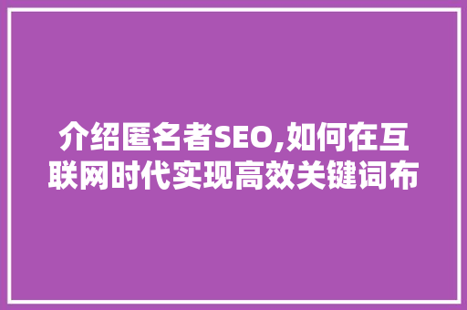 介绍匿名者SEO,如何在互联网时代实现高效关键词布局