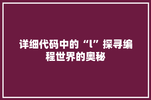 详细代码中的“l”探寻编程世界的奥秘