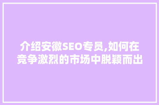介绍安徽SEO专员,如何在竞争激烈的市场中脱颖而出