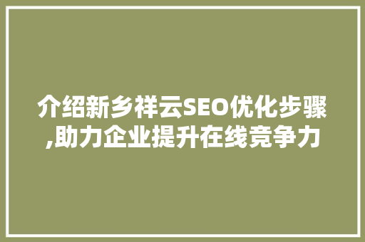 介绍新乡祥云SEO优化步骤,助力企业提升在线竞争力