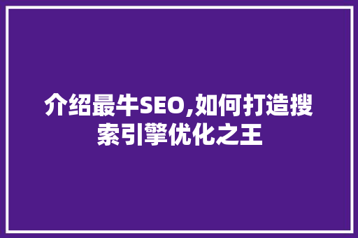 介绍最牛SEO,如何打造搜索引擎优化之王  第1张