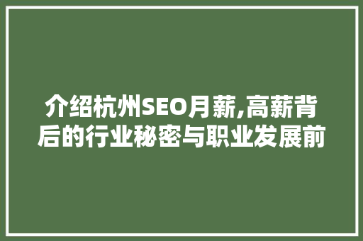 介绍杭州SEO月薪,高薪背后的行业秘密与职业发展前景