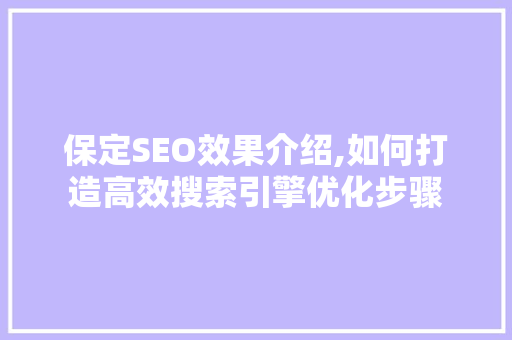 保定SEO效果介绍,如何打造高效搜索引擎优化步骤