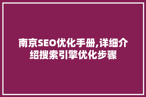 南京SEO优化手册,详细介绍搜索引擎优化步骤