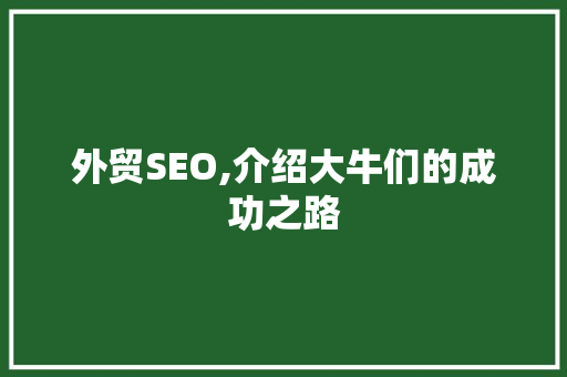 外贸SEO,介绍大牛们的成功之路
