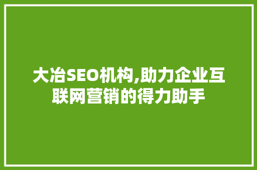 大冶SEO机构,助力企业互联网营销的得力助手