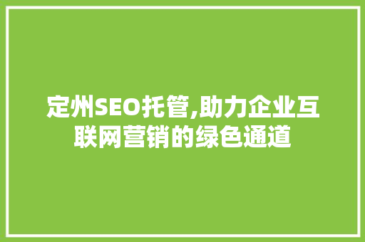定州SEO托管,助力企业互联网营销的绿色通道