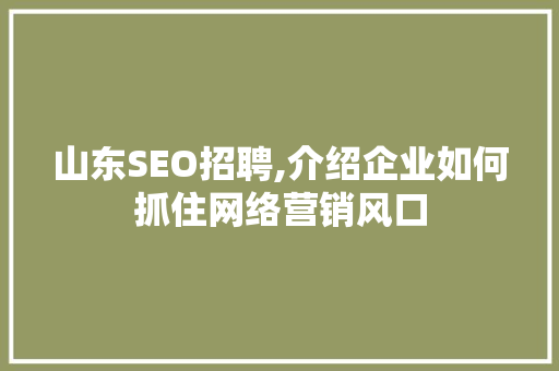 山东SEO招聘,介绍企业如何抓住网络营销风口