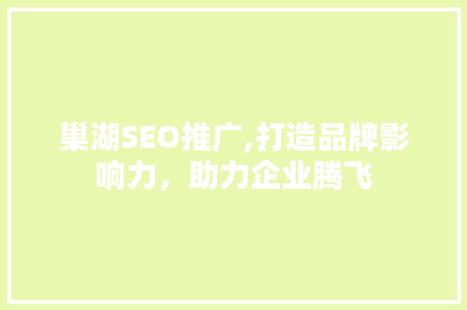巢湖SEO推广,打造品牌影响力，助力企业腾飞