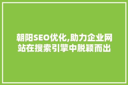 朝阳SEO优化,助力企业网站在搜索引擎中脱颖而出