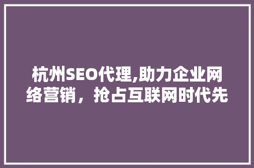 杭州SEO代理,助力企业网络营销，抢占互联网时代先机