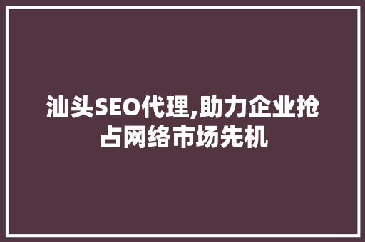 汕头SEO代理,助力企业抢占网络市场先机