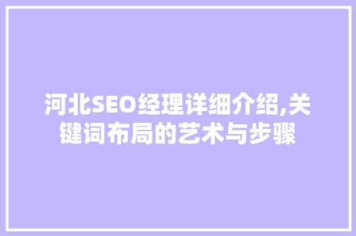 河北SEO经理详细介绍,关键词布局的艺术与步骤
