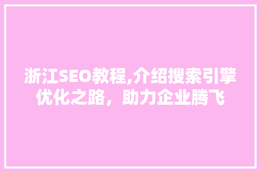 浙江SEO教程,介绍搜索引擎优化之路，助力企业腾飞