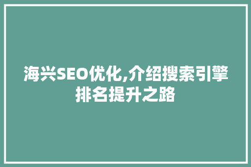海兴SEO优化,介绍搜索引擎排名提升之路