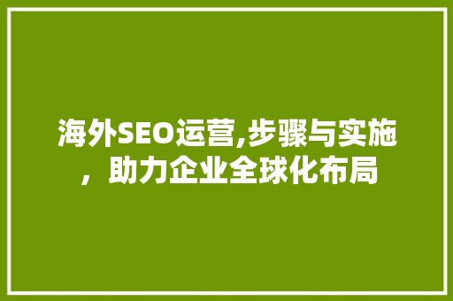 海外SEO运营,步骤与实施，助力企业全球化布局