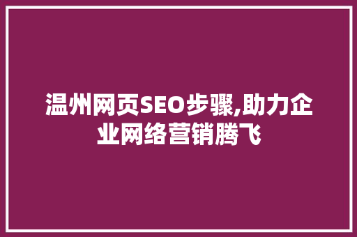 温州网页SEO步骤,助力企业网络营销腾飞