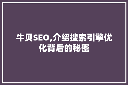 牛贝SEO,介绍搜索引擎优化背后的秘密