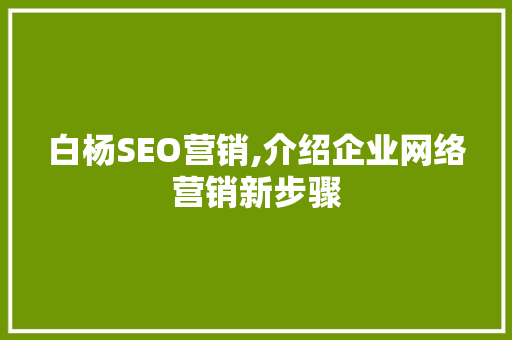 白杨SEO营销,介绍企业网络营销新步骤