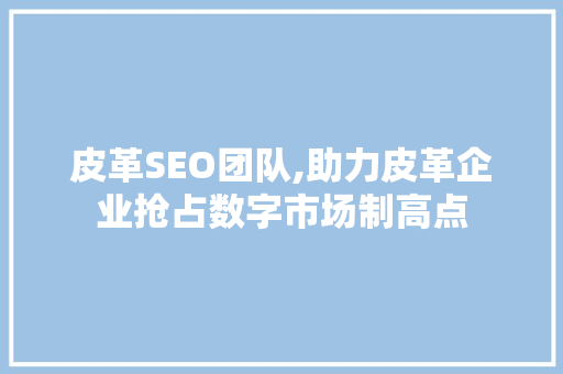 皮革SEO团队,助力皮革企业抢占数字市场制高点