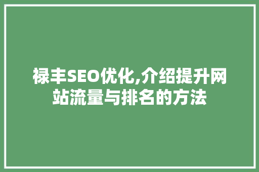 禄丰SEO优化,介绍提升网站流量与排名的方法