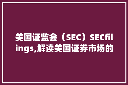 美国证监会（SEC）SECfilings,解读美国证券市场的监管机制