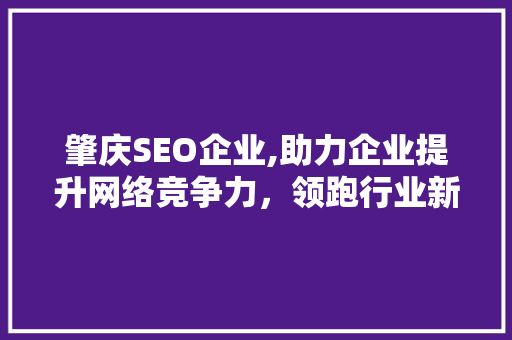 肇庆SEO企业,助力企业提升网络竞争力，领跑行业新潮流