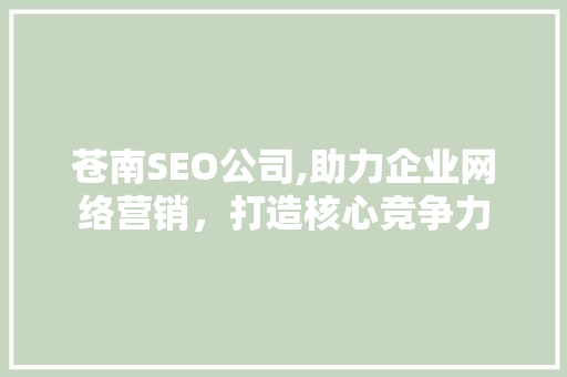 苍南SEO公司,助力企业网络营销，打造核心竞争力