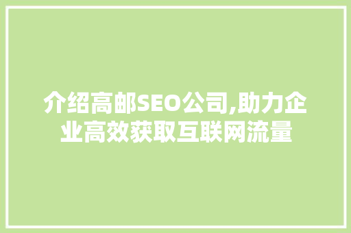 介绍高邮SEO公司,助力企业高效获取互联网流量