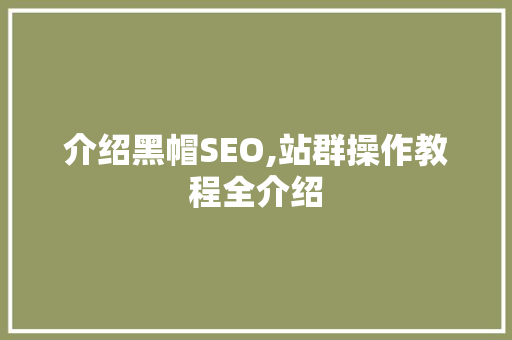 介绍黑帽SEO,站群操作教程全介绍