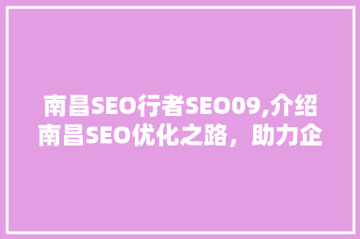 南昌SEO行者SEO09,介绍南昌SEO优化之路，助力企业腾飞