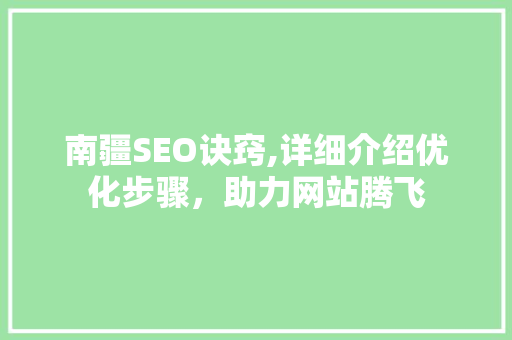 南疆SEO诀窍,详细介绍优化步骤，助力网站腾飞
