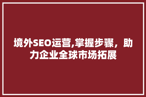 境外SEO运营,掌握步骤，助力企业全球市场拓展